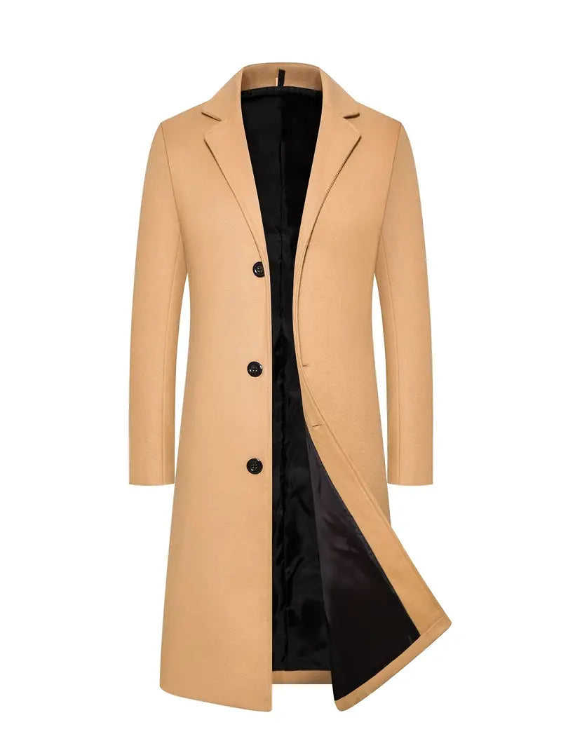 Men’s Buttoned Coat – Tailored Fit – Full Length – Structured Luxury Fabric