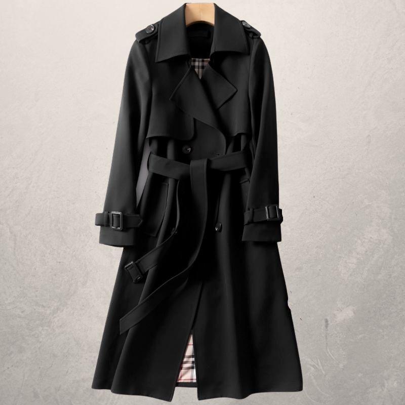 Women’s Trenchcoat – Tailored Fit – Double-Breasted – Belted Waist – Storm Flap – Wool-Feel
