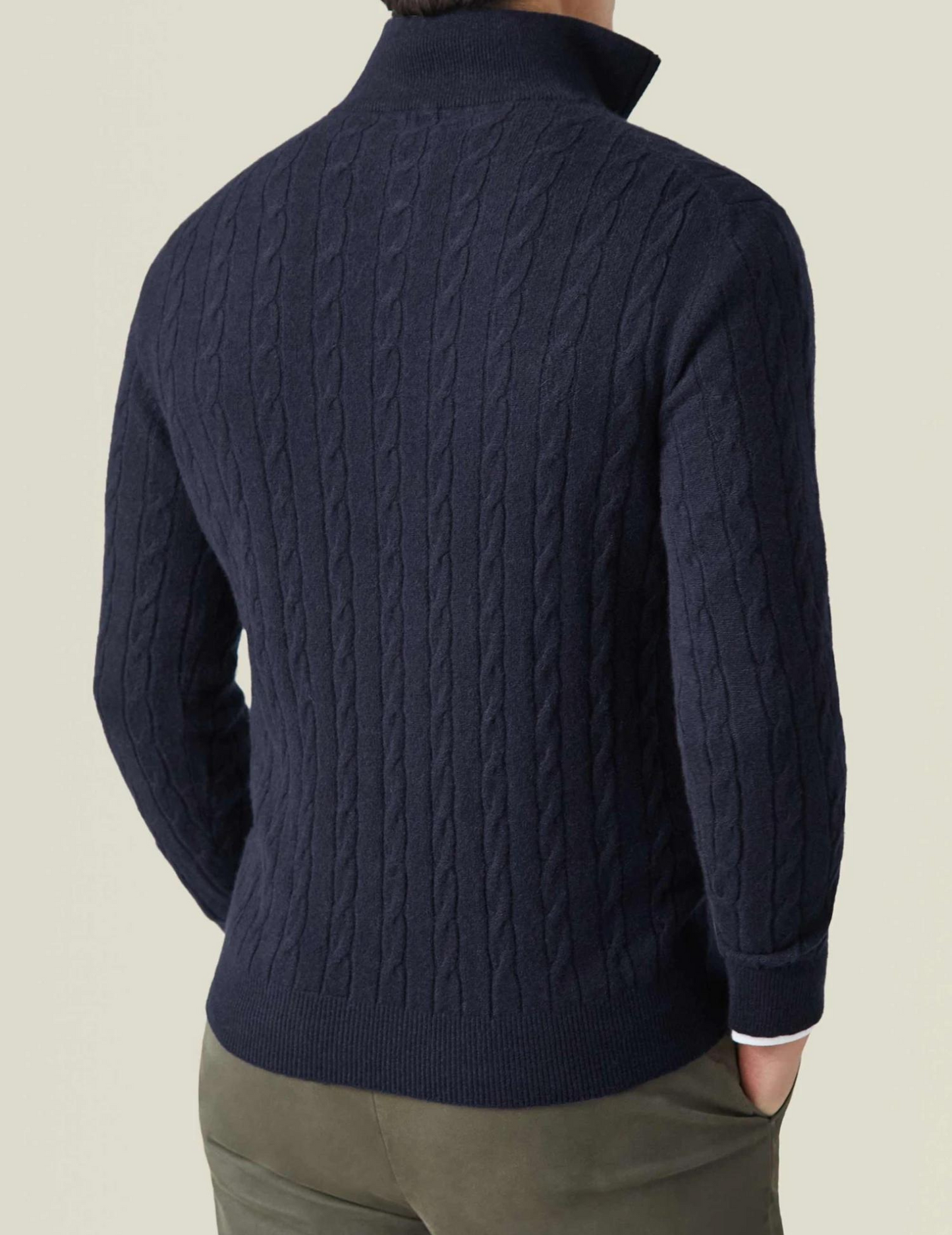 Men’s Cable Knit Sweater – Wool Blend – Half Zip – Stand Collar – Smart Casual Fit