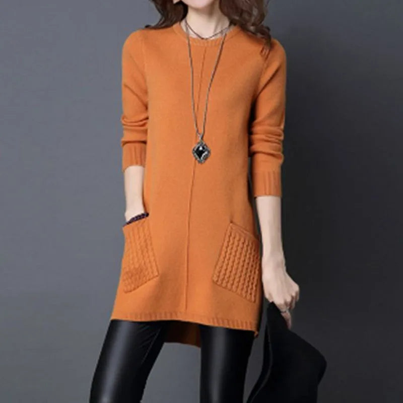 Aurora Relaxed Fit Sweater Dress | Crewneck Long Sleeve Sweater Dress