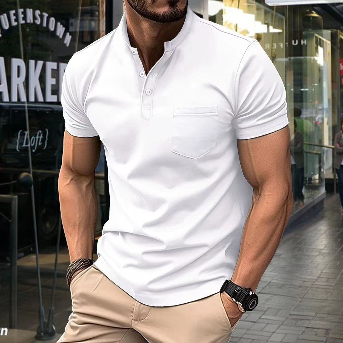 Men’s Polo Shirt – Slim Fit – Soft Knit – Half Collar – Chest Pocket – Short Sleeve