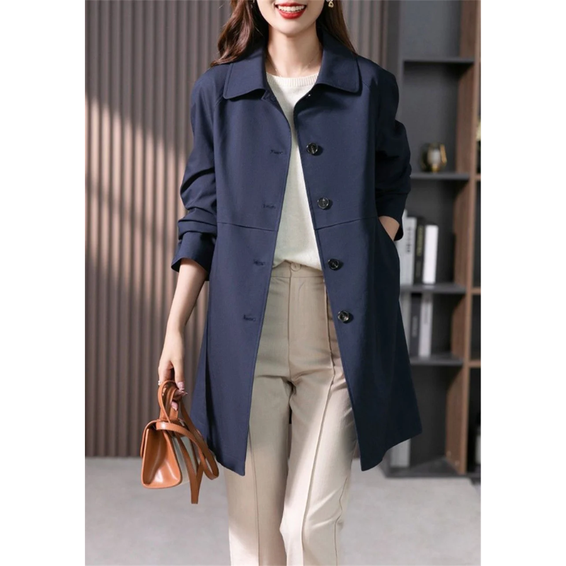 Women’s Trench Coat – Tailored Fit – Mid-Weight Fabric – Single Breasted – Mid-Thigh Length
