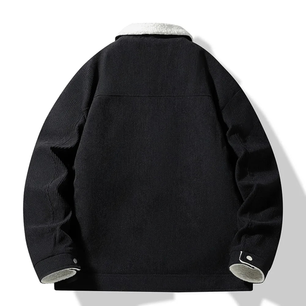 Noah Ribbed Relaxed Fit Jacket | Fleece Trim Button Front Jacket