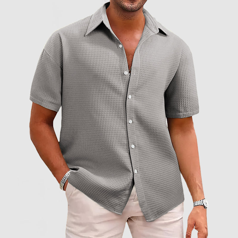 Men’s Short Sleeve Shirt – Relaxed Fit – Waffle Knit – Soft Breathable Texture