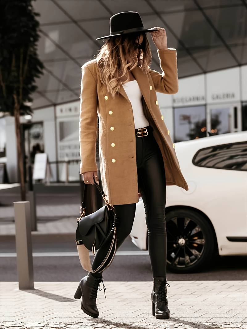 Women’s Coat Jacket – Slim Fit – Double-Breasted – Tailored Mid-Length Structured Style