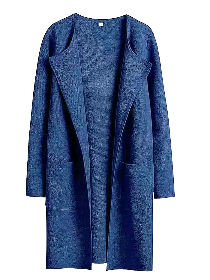 Women’s Coat – Wool Blend – Relaxed Fit – Knee Length – Wide Lapel – Minimalist Style