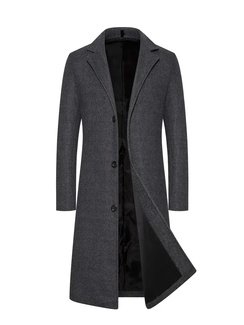 Men’s Buttoned Coat – Tailored Fit – Full Length – Structured Luxury Fabric