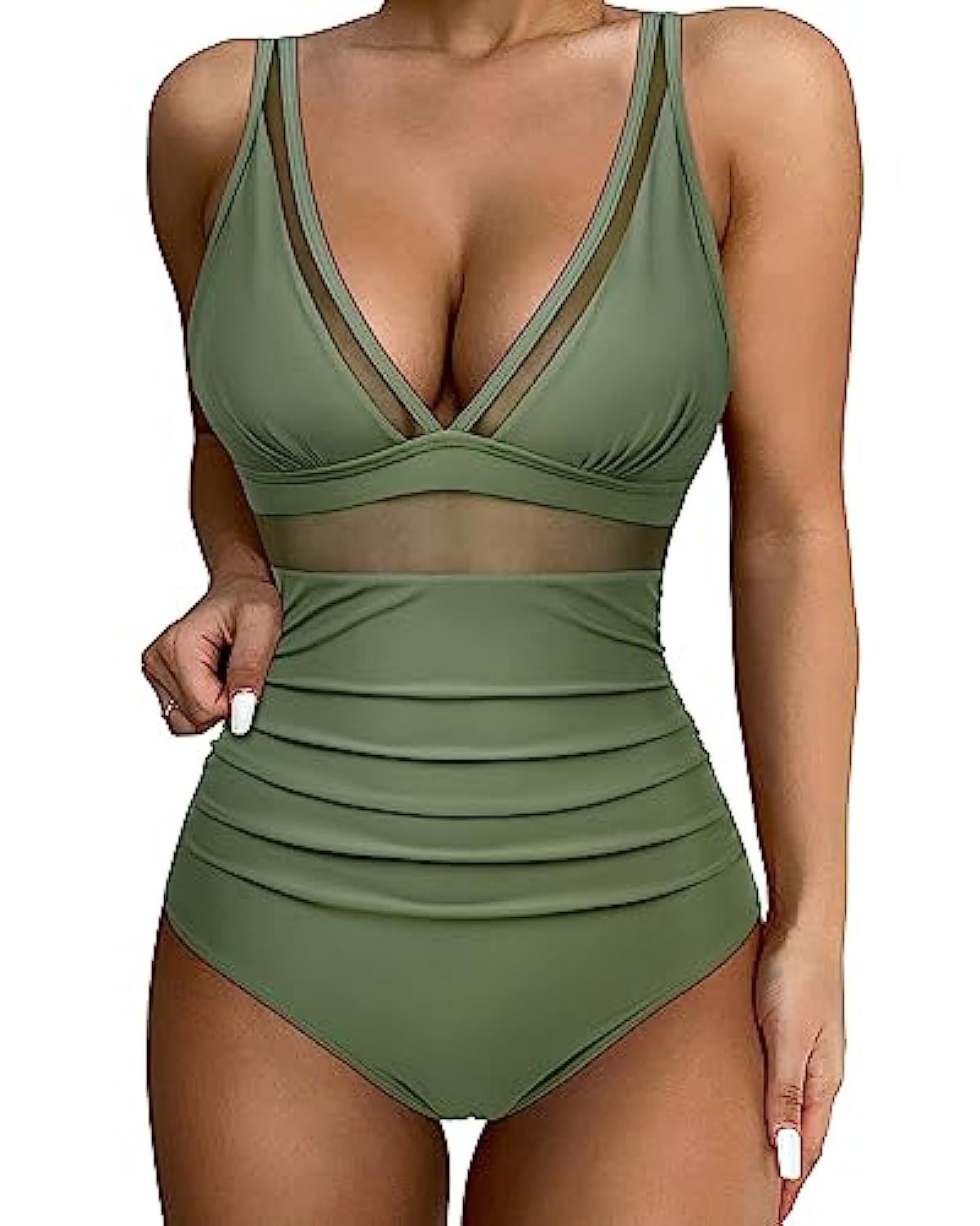 Women’s Swimsuit – Plunging Neckline – Mesh Panels – High-Cut Leg – Breathable Blend