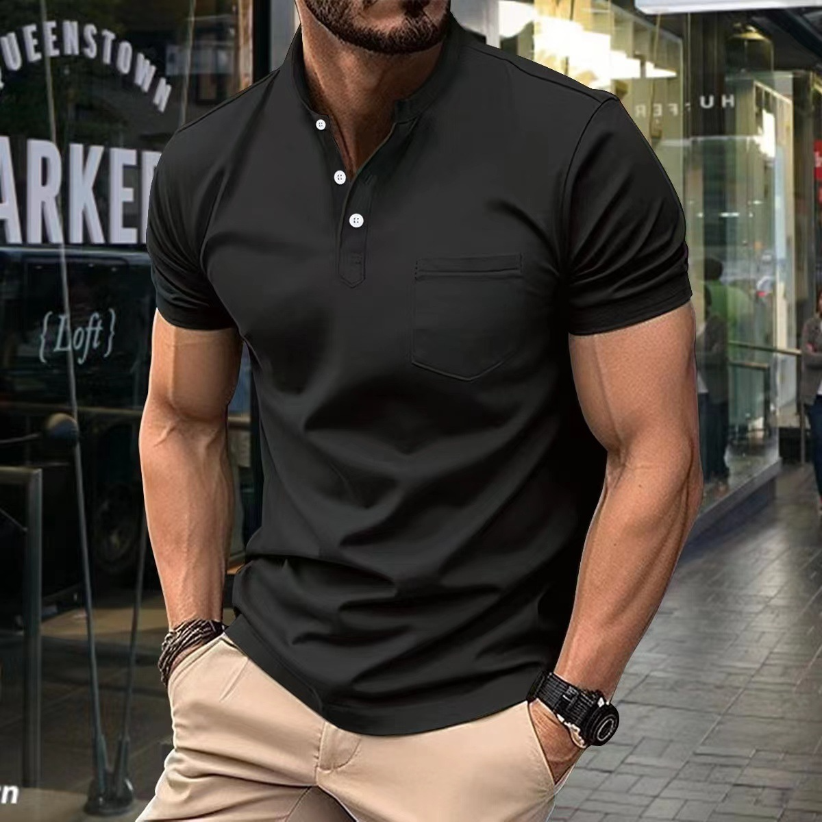 Men’s Polo Shirt – Slim Fit – Soft Knit – Half Collar – Chest Pocket – Short Sleeve