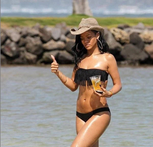 Women’s Bikini Set – Bandeau Top with Fringe – Low Rise Bottoms – Cut-Out Sides