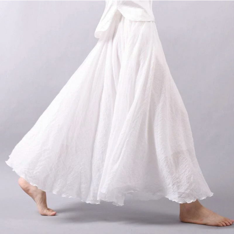 Women's Maxi Skirt - Natural Fiber - Flared Silhouette - Gentle Pleats