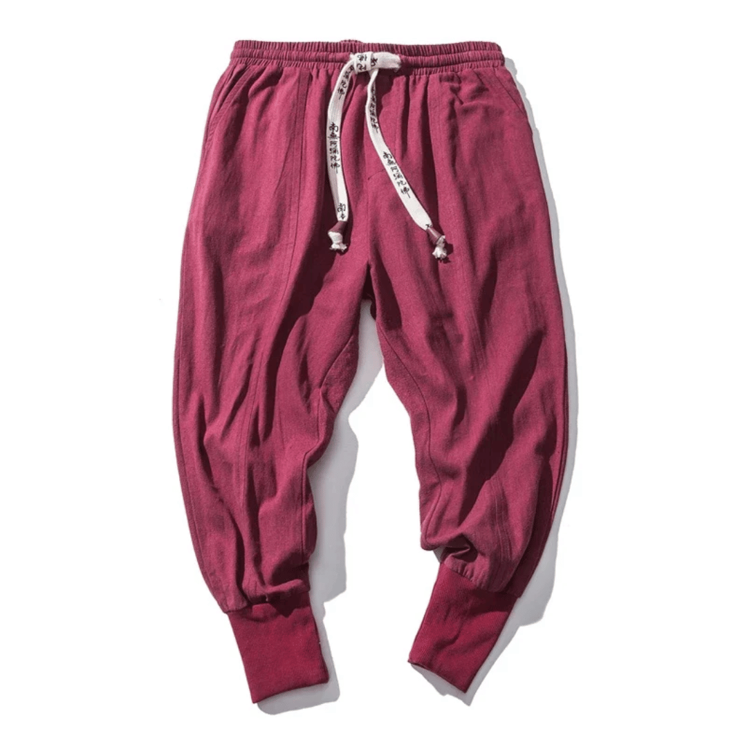 Men’s Tapered Pants - Relaxed Fit - Woven Cotton Blend - Elastic Waist - Ankle Cuffs