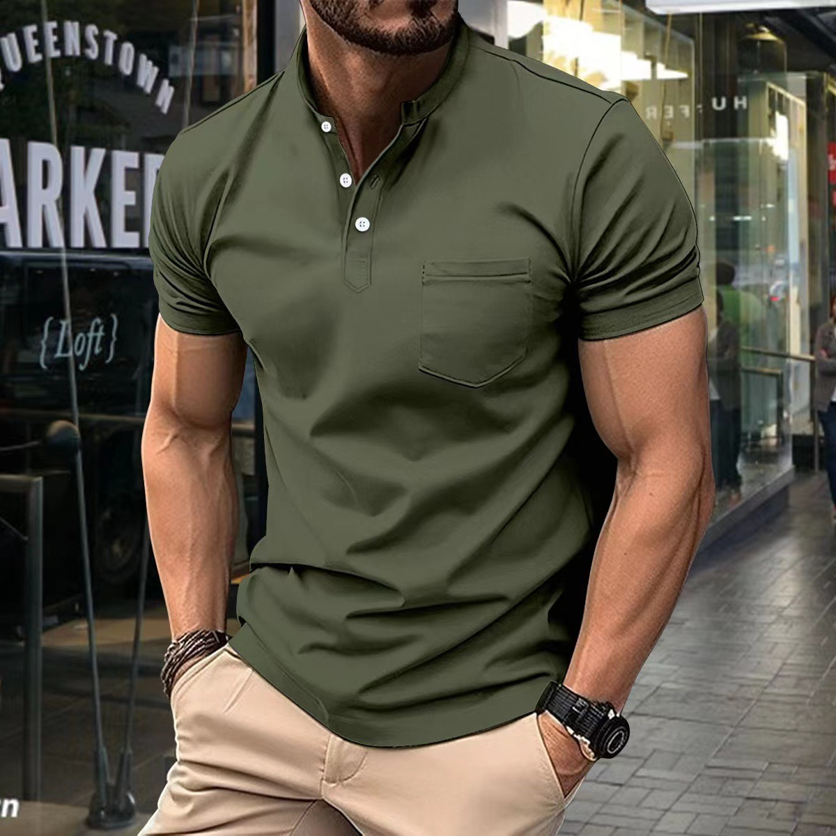 Men’s Polo Shirt – Slim Fit – Soft Knit – Half Collar – Chest Pocket – Short Sleeve