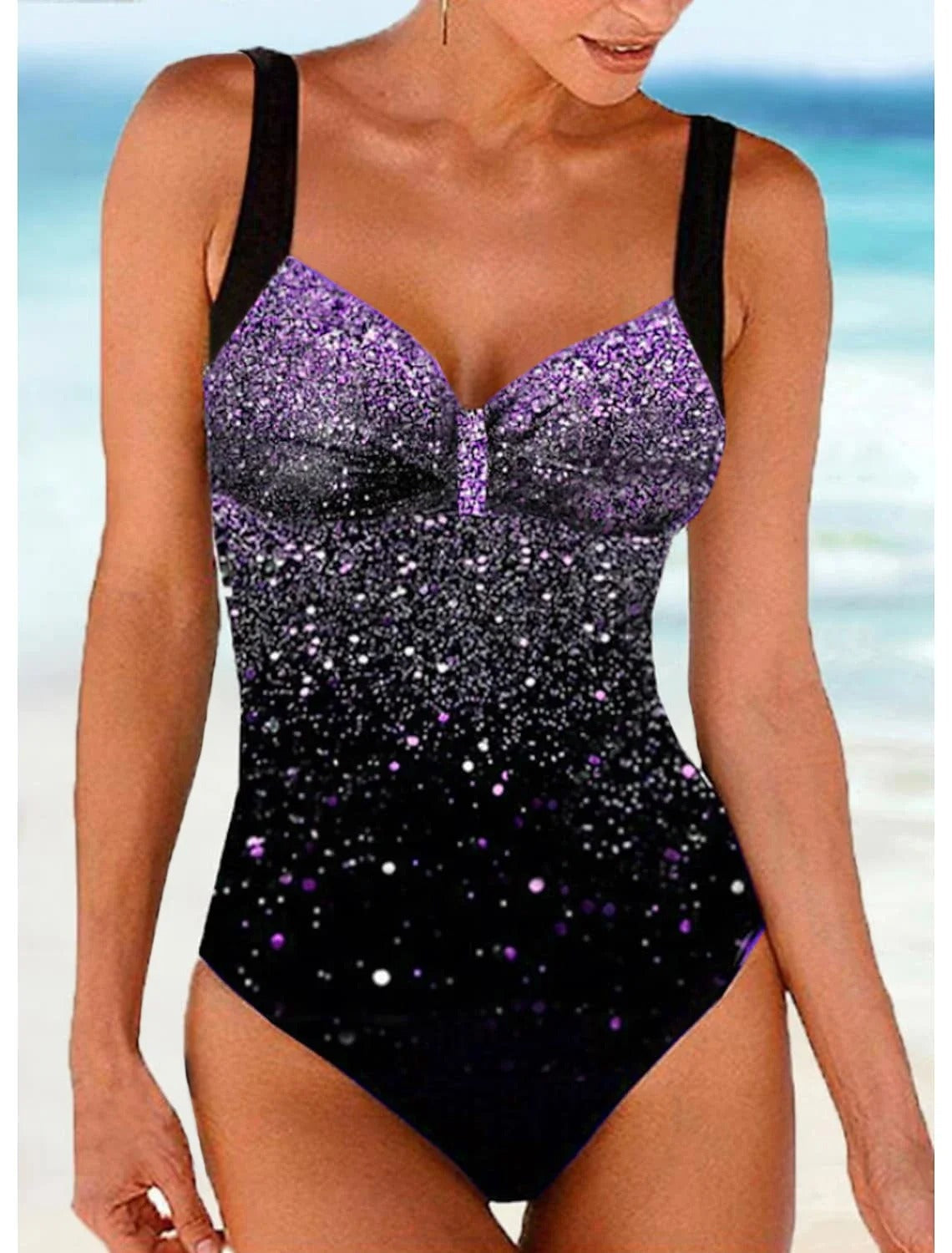 Women’s One-Piece Swimsuit – Shaping Fit – Built-In Bra – Sequin Gradient Design