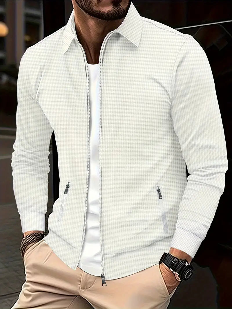 Men’s Slim Fit Jacket – Cotton Blend – Zip Front – Shirt Collar – Casual Wear