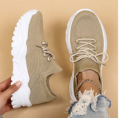 Women's Sneakers – Breathable Knit Upper – Cushioned Sole – Lace-Up Fit – Ankle Support