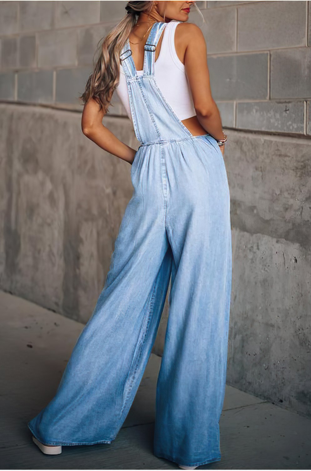 Women’s Overall – Relaxed Fit – Wide Leg – Denim Look – Utility Pocket Style
