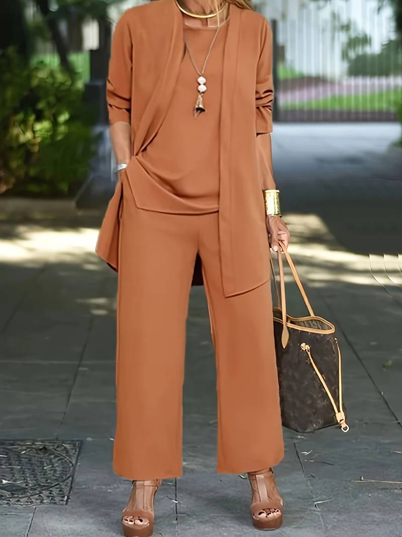 Women's Draped Jacket and Wide-Leg Trousers Set - Jersey - Relaxed Silhouette