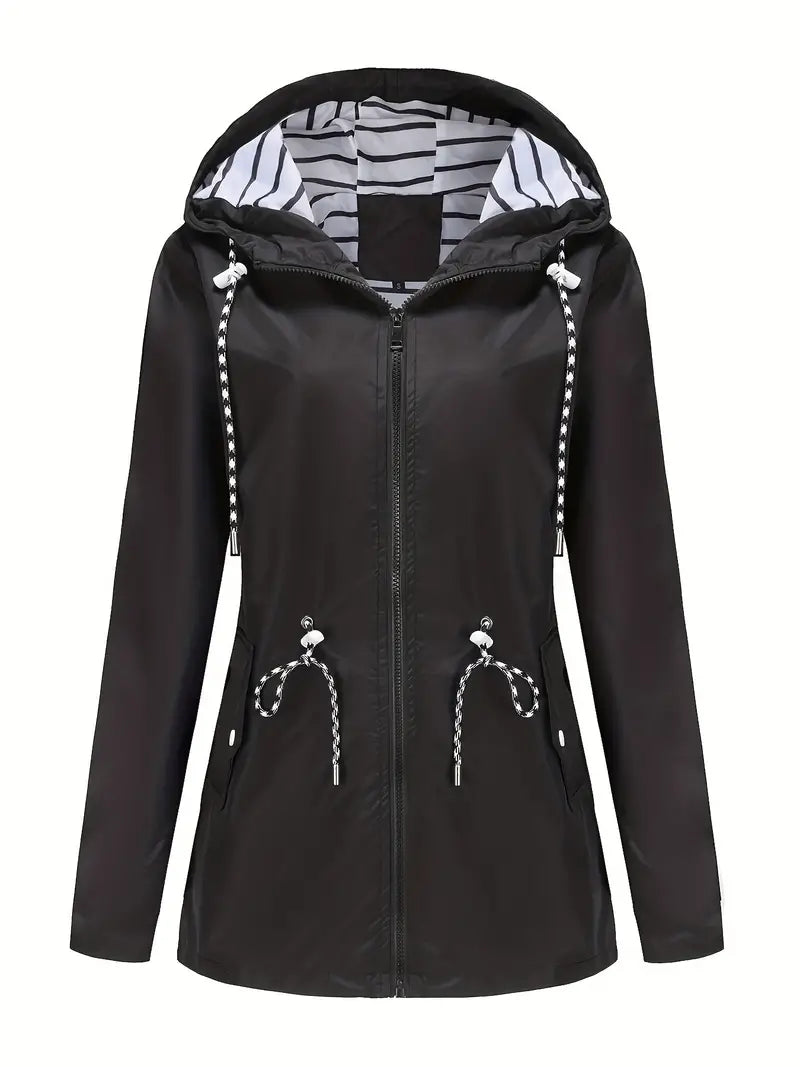 Women’s Rain Jacket – Water-Resistant – Tailored Fit – Hooded – Adjustable Waist