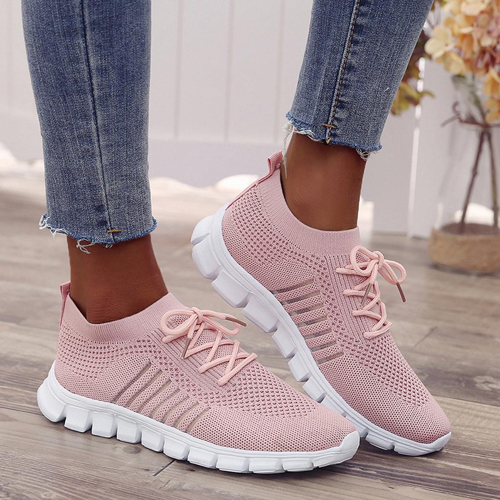 Women’s Sneakers – Breathable Mesh – Sock-Like Fit – Cushioned Sole – Lace-Up Design