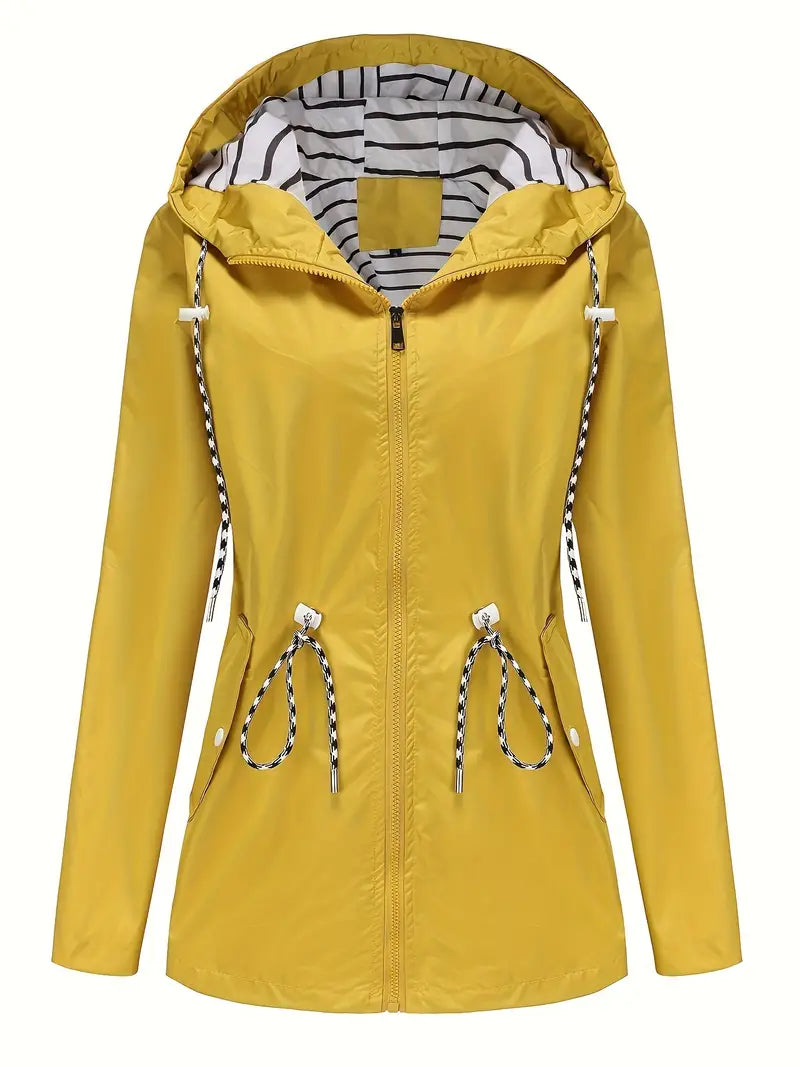 Women’s Rain Jacket – Water-Resistant – Tailored Fit – Hooded – Adjustable Waist