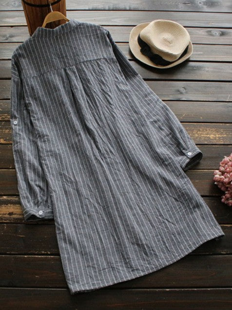 Women’s Shirt Dress – Lightweight Cotton – Relaxed Fit – Mid-Length Striped Casual