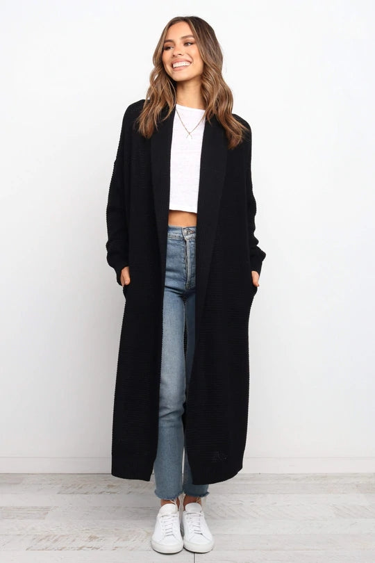 Women’s Longline Cardigan – Soft Knit – Oversized Fit – Open Front – Side Pockets