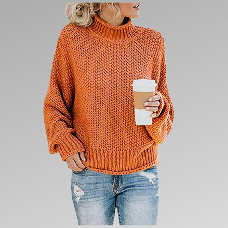 Women’s Knitted Sweater – Wool Blend – Oversized Fit – Turtleneck Ribbed Hem