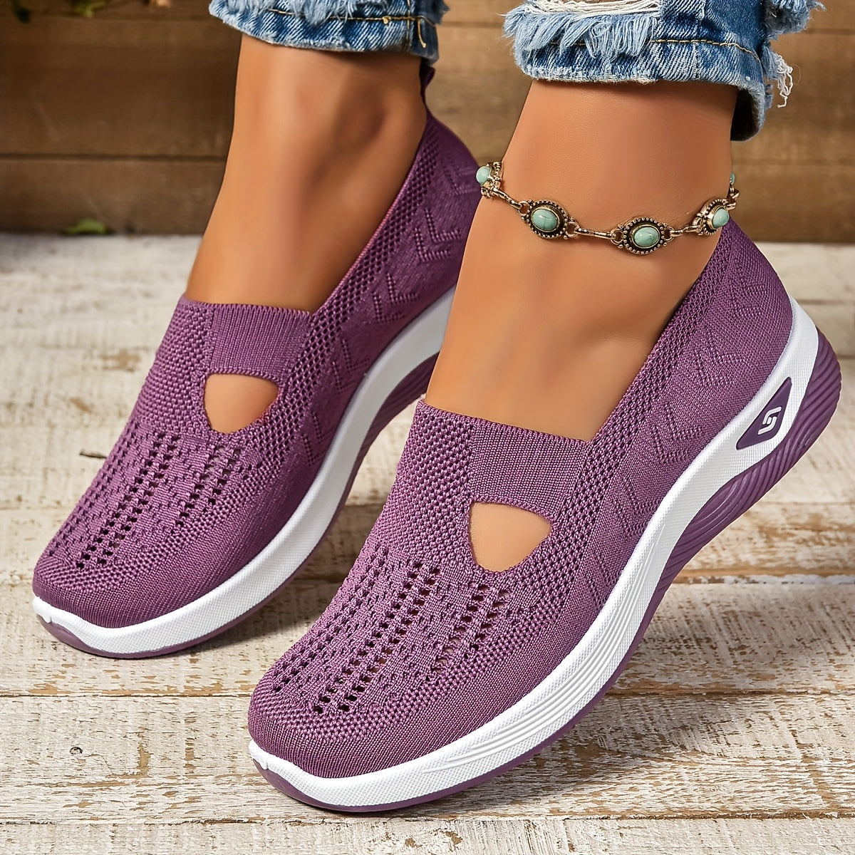 Women’s Slip-On Sneakers – Breathable Knit – Cushioned Sole – Low-Cut Flexible Fit
