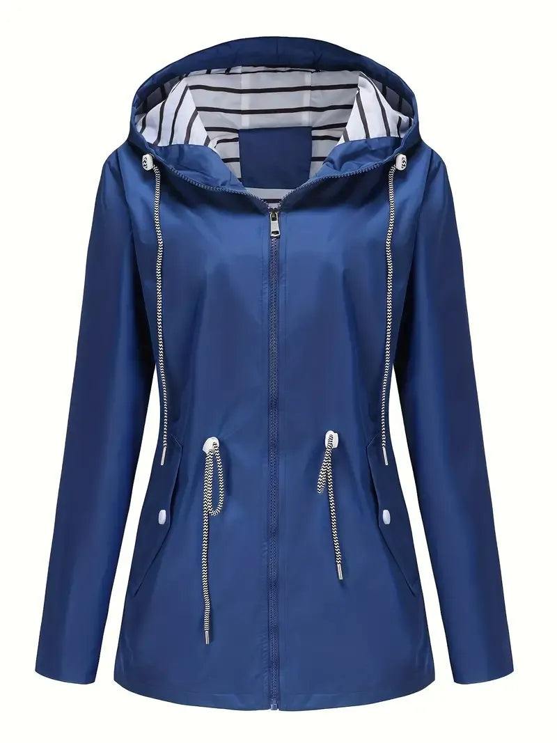 Women’s Rain Jacket – Water-Resistant – Tailored Fit – Hooded – Adjustable Waist