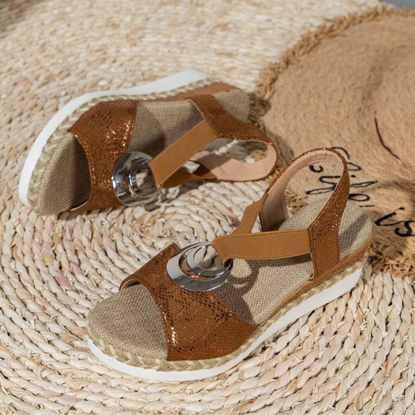 Women’s Sandals – Open Toe – Wedge Sole – Cushioned Support – Adjustable Straps
