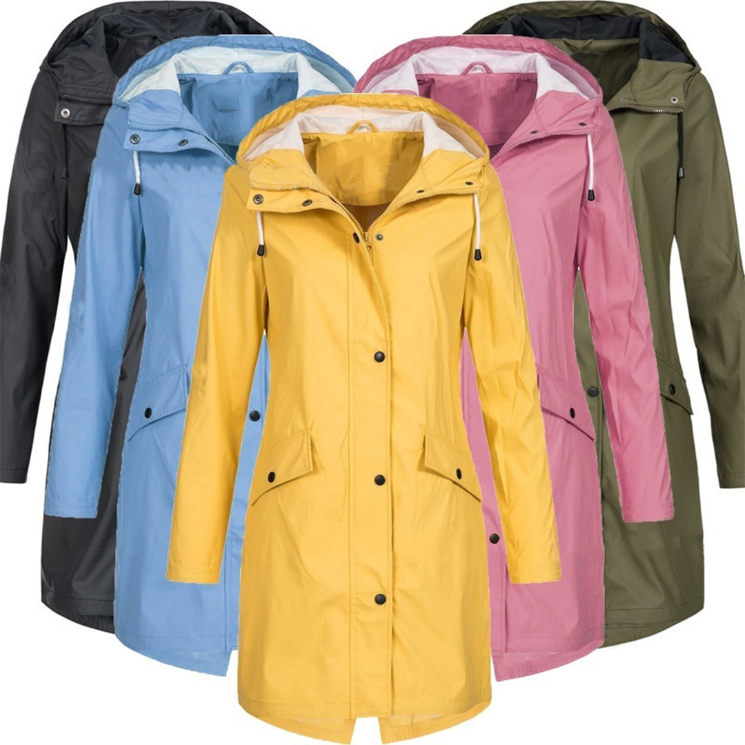 Women’s Raincoat – Waterproof Hooded – Slim Fit – Mid-Length Lightweight Design