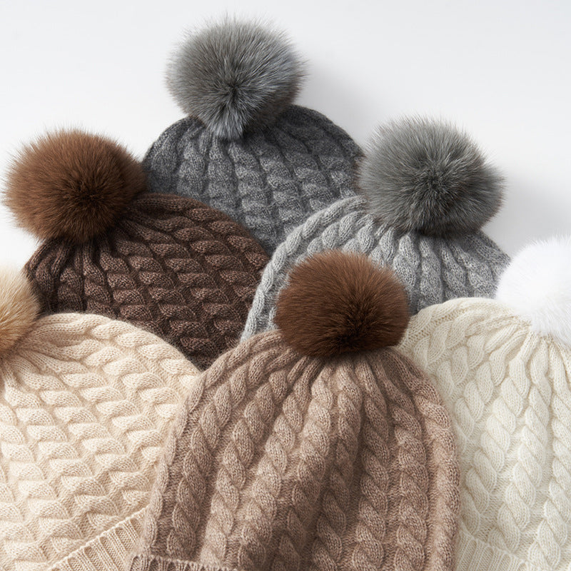 Isla Cable Knit Pom-Pom Beanie | Ribbed Hem Beanie