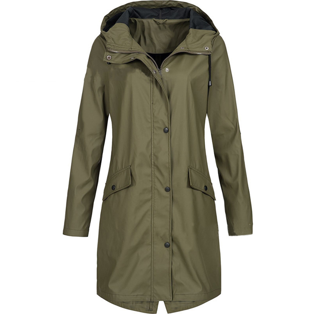 Women’s Raincoat – Waterproof Hooded – Slim Fit – Mid-Length Lightweight Design