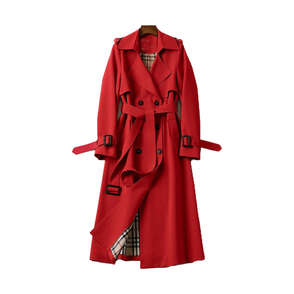 Burcherry Double-Breasted Belted Trench Coat