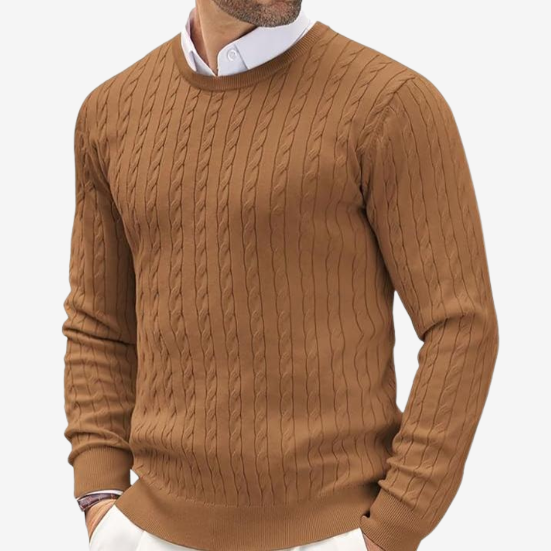 Men’s Sweater – Tailored Fit – Crew Neck – Cable Knit – Soft Knit Long Sleeve