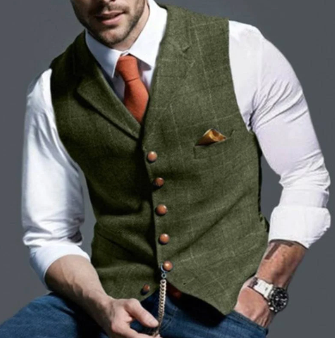 Men’s Vest – Wool Blend – Tailored Fit – V-Neck Formal Button Front