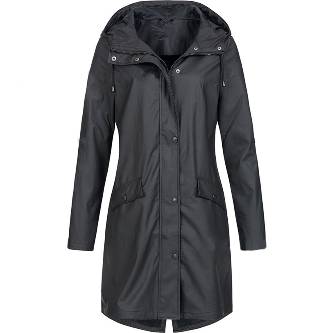 Women’s Raincoat – Waterproof Hooded – Slim Fit – Mid-Length Lightweight Design