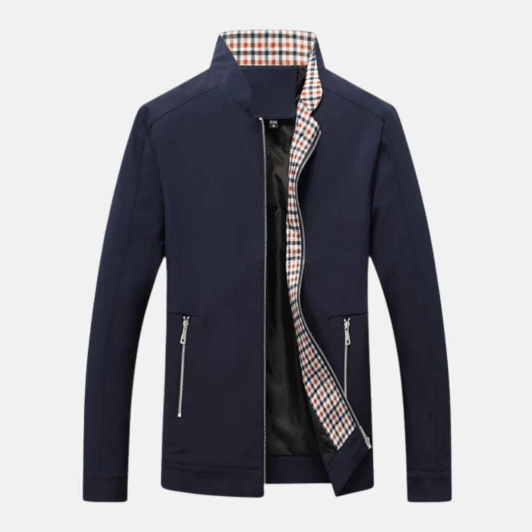 Men’s Jacket – Loose Fit – Stand Collar – Full Zip – Cotton Blend Lining – Zipper Pockets