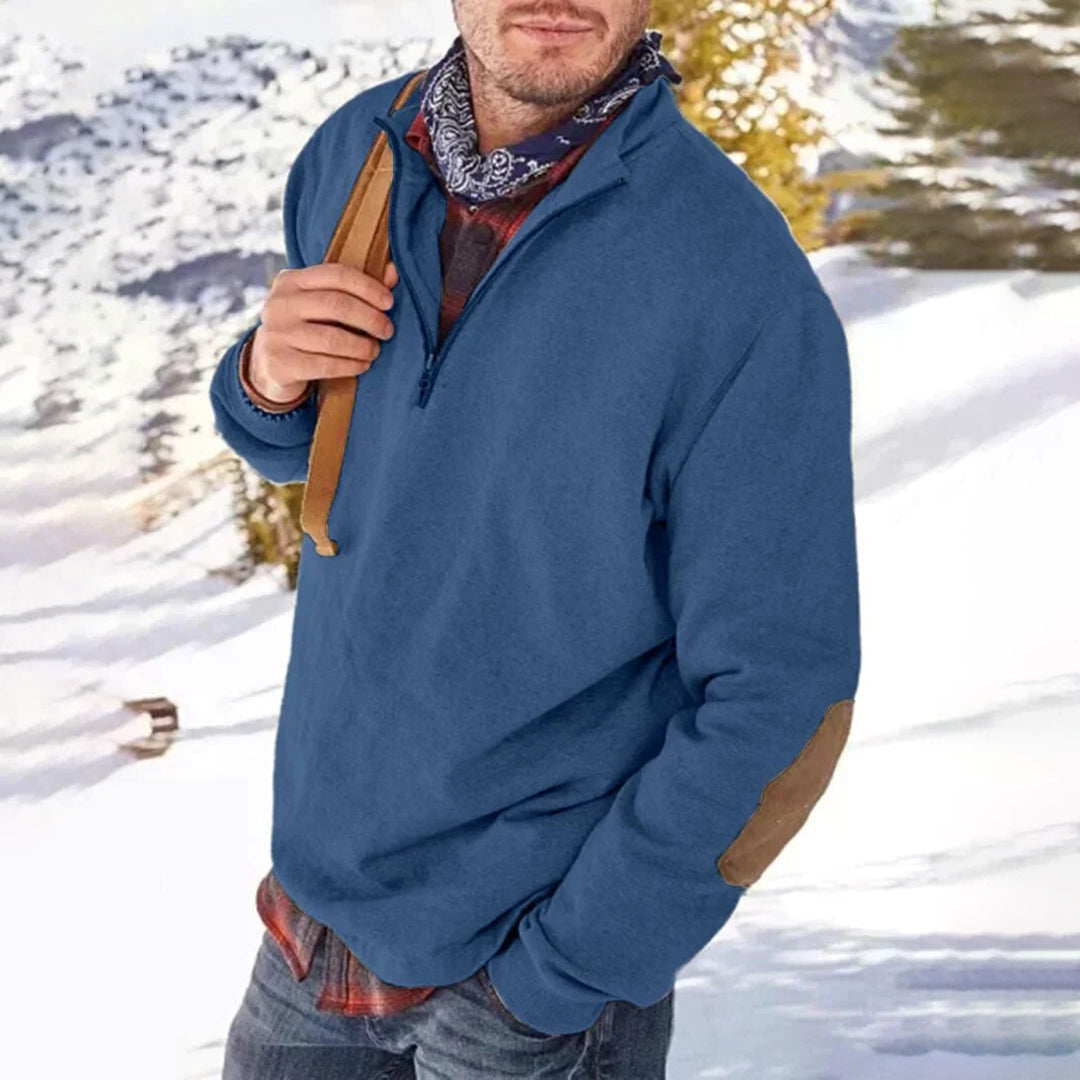 Men’s Sweater – Relaxed Fit – Soft Knit – Half Zip – Elbow Patch – Ribbed Hem