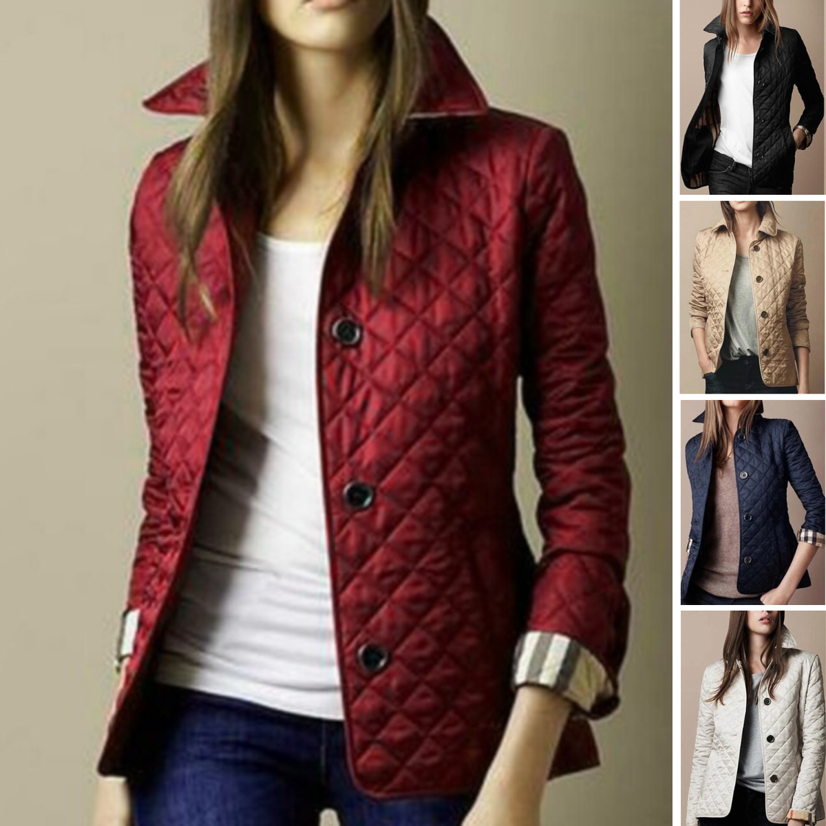 Women’s Quilted Coat – Lightweight – Tailored Fit – Button Front – Hip Length