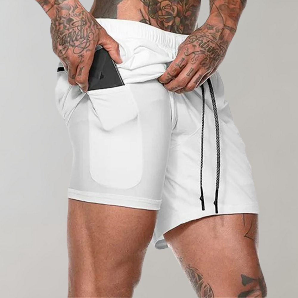 Men’s Fitness Shorts – Slim Fit – 2-in-1 Compression Layer – Breathable Stretch Blend