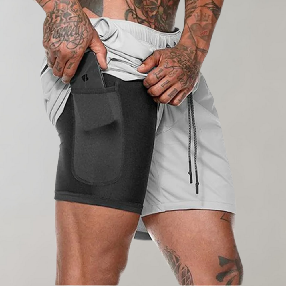 Men’s Fitness Shorts – Slim Fit – 2-in-1 Compression Layer – Breathable Stretch Blend