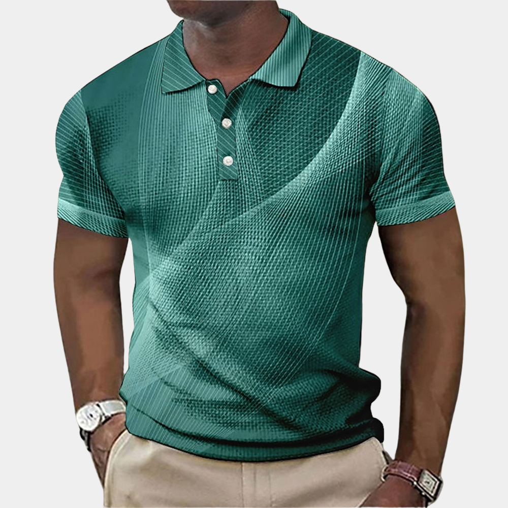 Men’s Polo Shirt – Tailored Fit – Soft Knit – Geometric Print – Short Sleeve