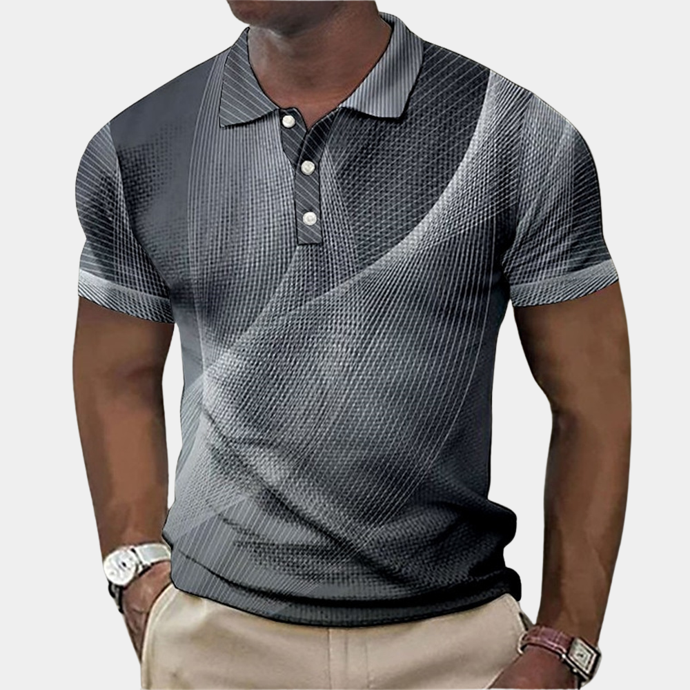 Men’s Polo Shirt – Tailored Fit – Soft Knit – Geometric Print – Short Sleeve