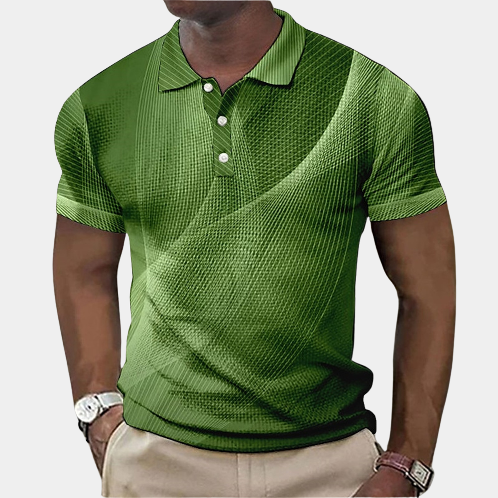 Men’s Polo Shirt – Tailored Fit – Soft Knit – Geometric Print – Short Sleeve
