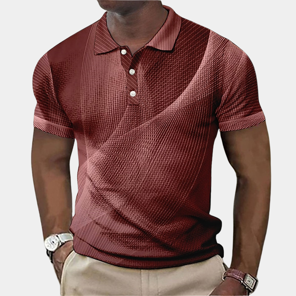 Men’s Polo Shirt – Tailored Fit – Soft Knit – Geometric Print – Short Sleeve