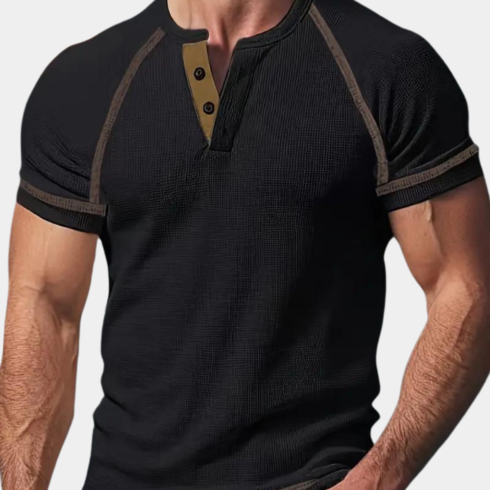 Men’s T-shirt – Slim Fit – Soft Knit – Henley Neck – Raglan Sleeve Casual Wear