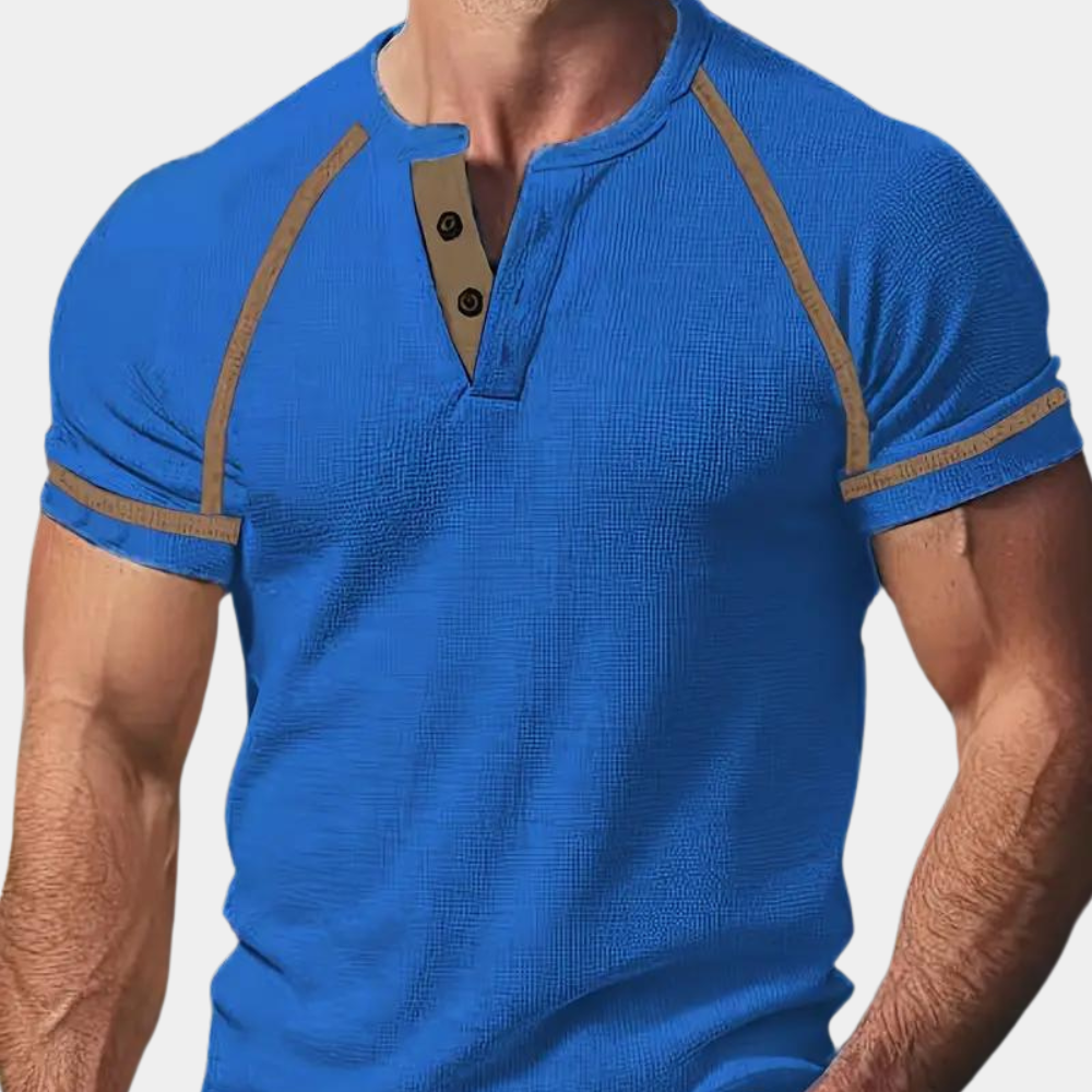 Men’s T-shirt – Slim Fit – Soft Knit – Henley Neck – Raglan Sleeve Casual Wear