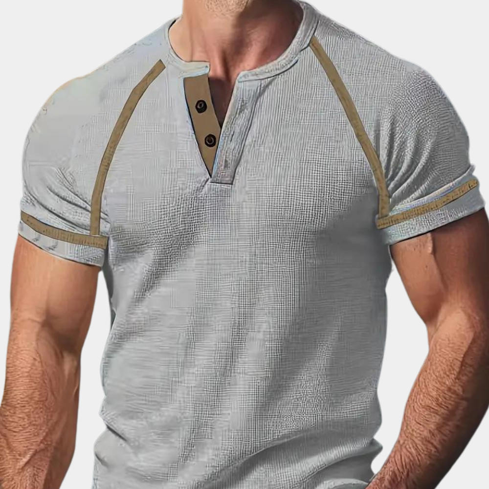 Men’s T-shirt – Slim Fit – Soft Knit – Henley Neck – Raglan Sleeve Casual Wear